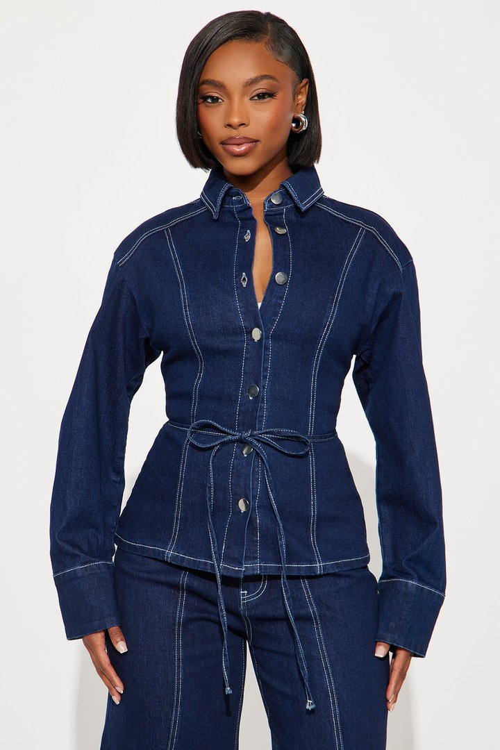Camila Denim Fitted Pant Set - Dark Wash