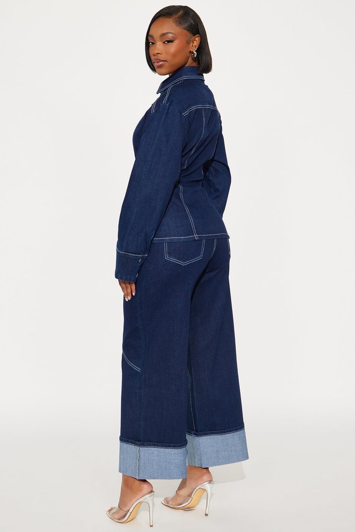 Camila Denim Fitted Pant Set - Dark Wash