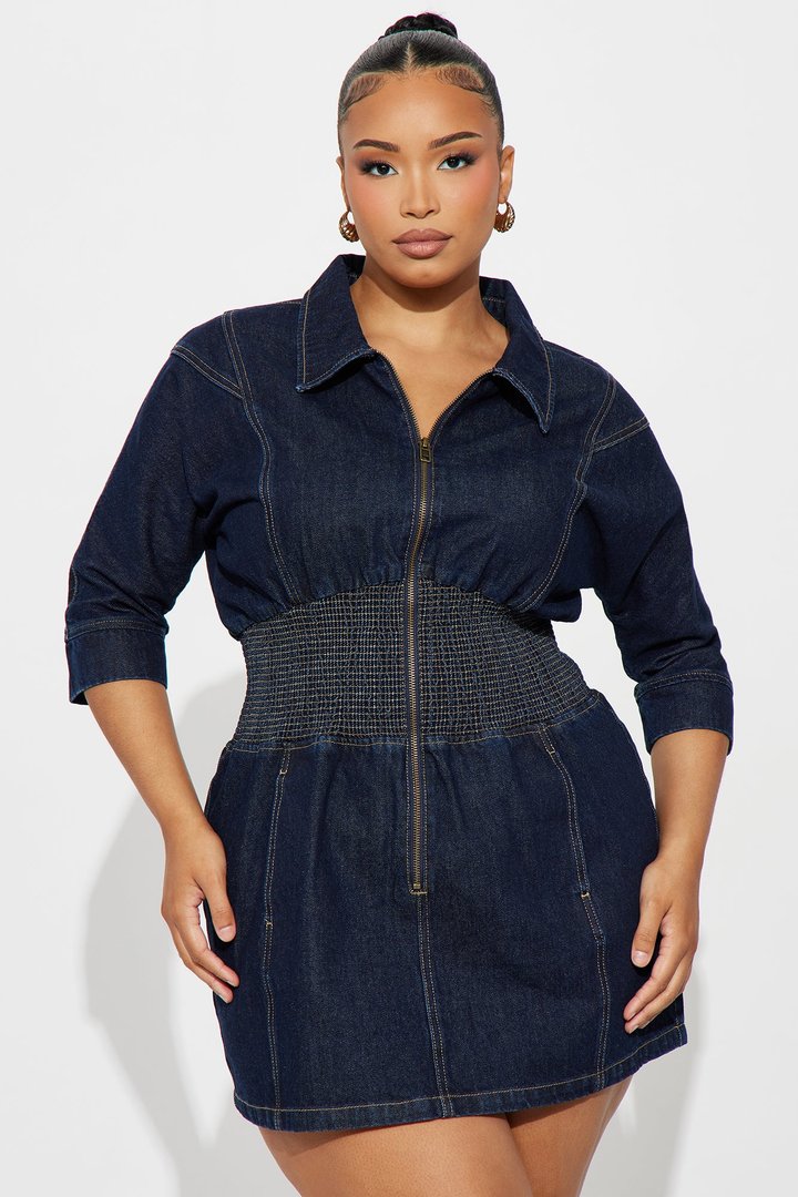 Jolie Collar Denim Mini Dress - Denim