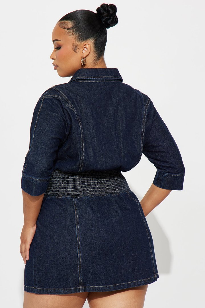 Jolie Collar Denim Mini Dress - Denim
