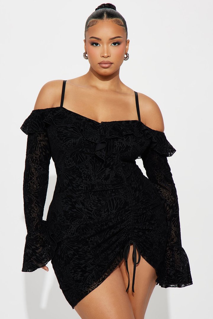 Tall Misty Velvet Mesh Mini Dress - Black