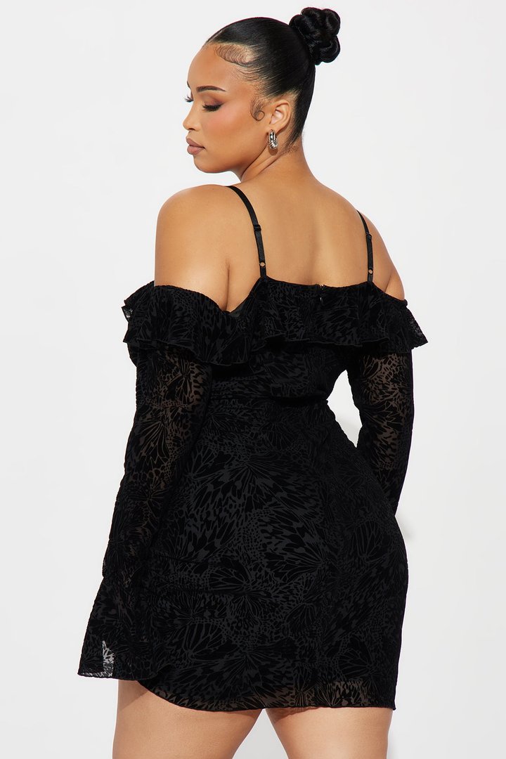 Tall Misty Velvet Mesh Mini Dress - Black