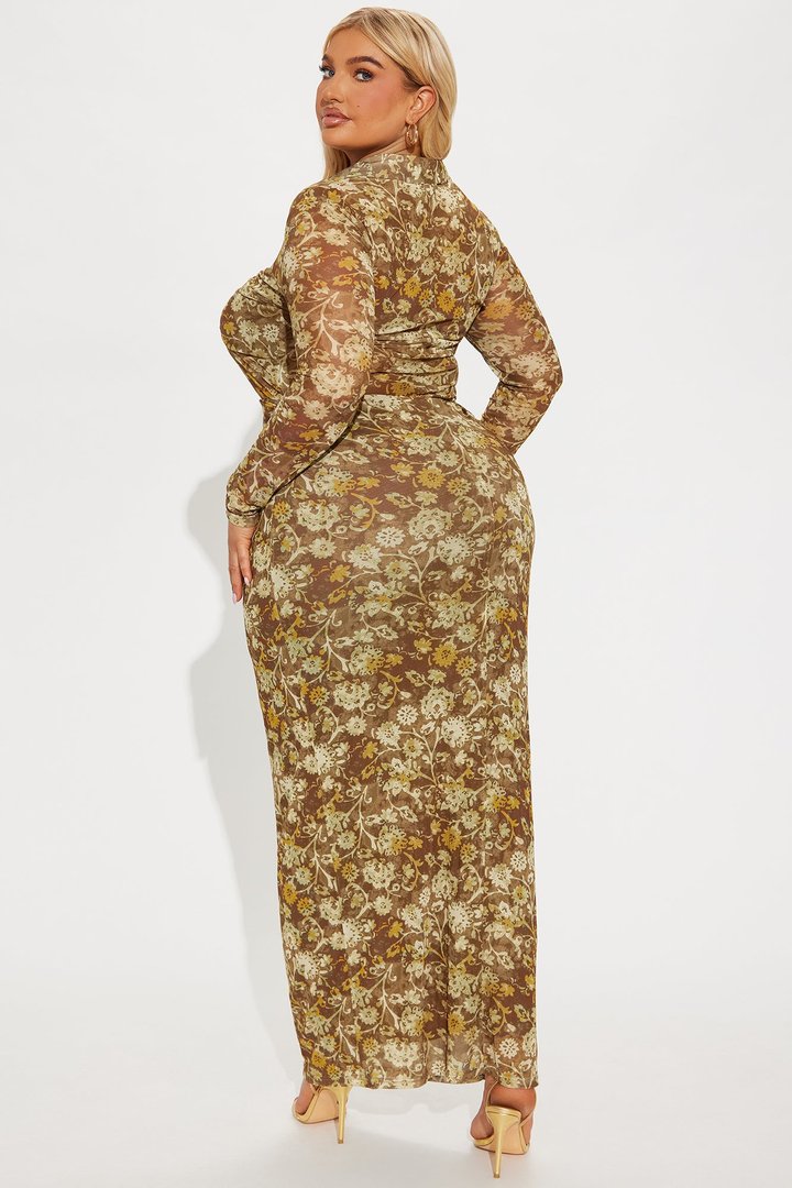 Leene Mesh Maxi Dress - Brown/combo