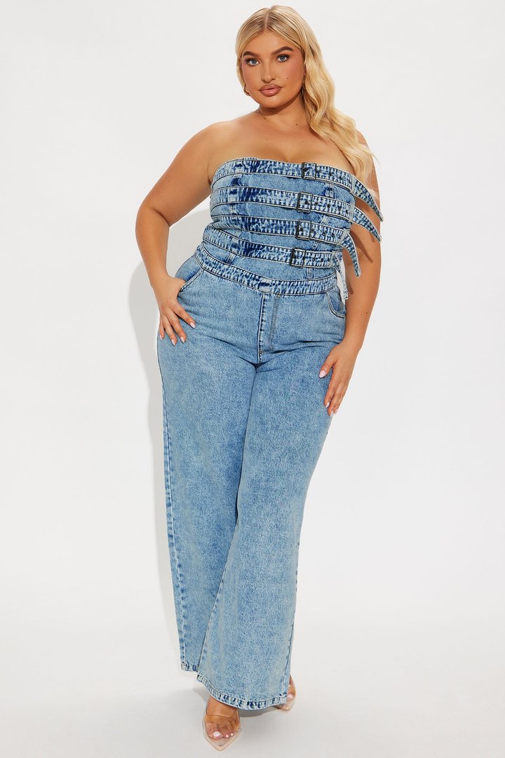 Send Your Location Denim Jumpsuit - Medium Wash