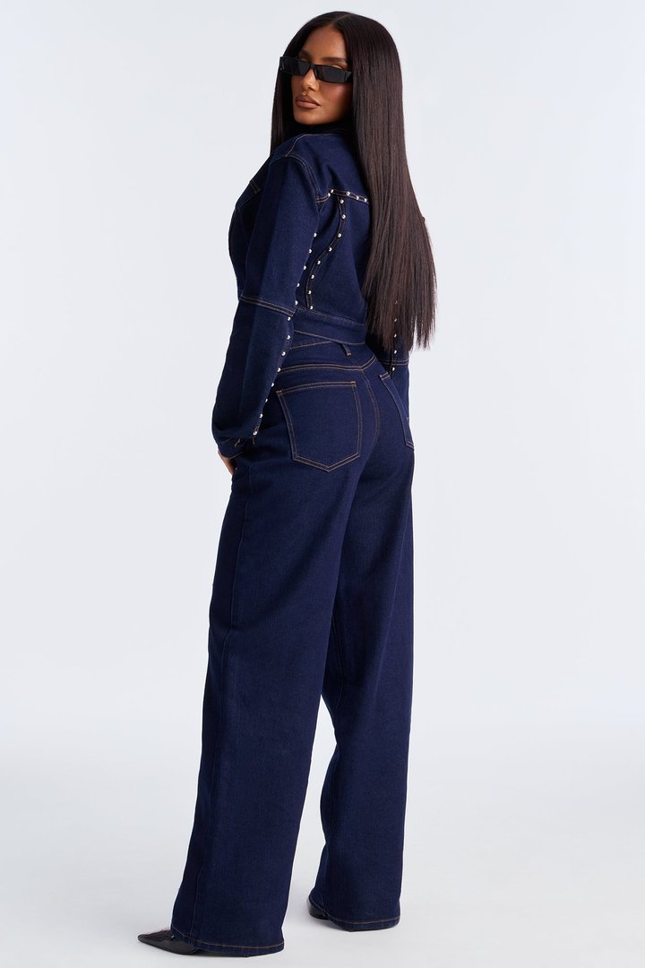 In Waves Studded Denim Jacket - Dark Wash