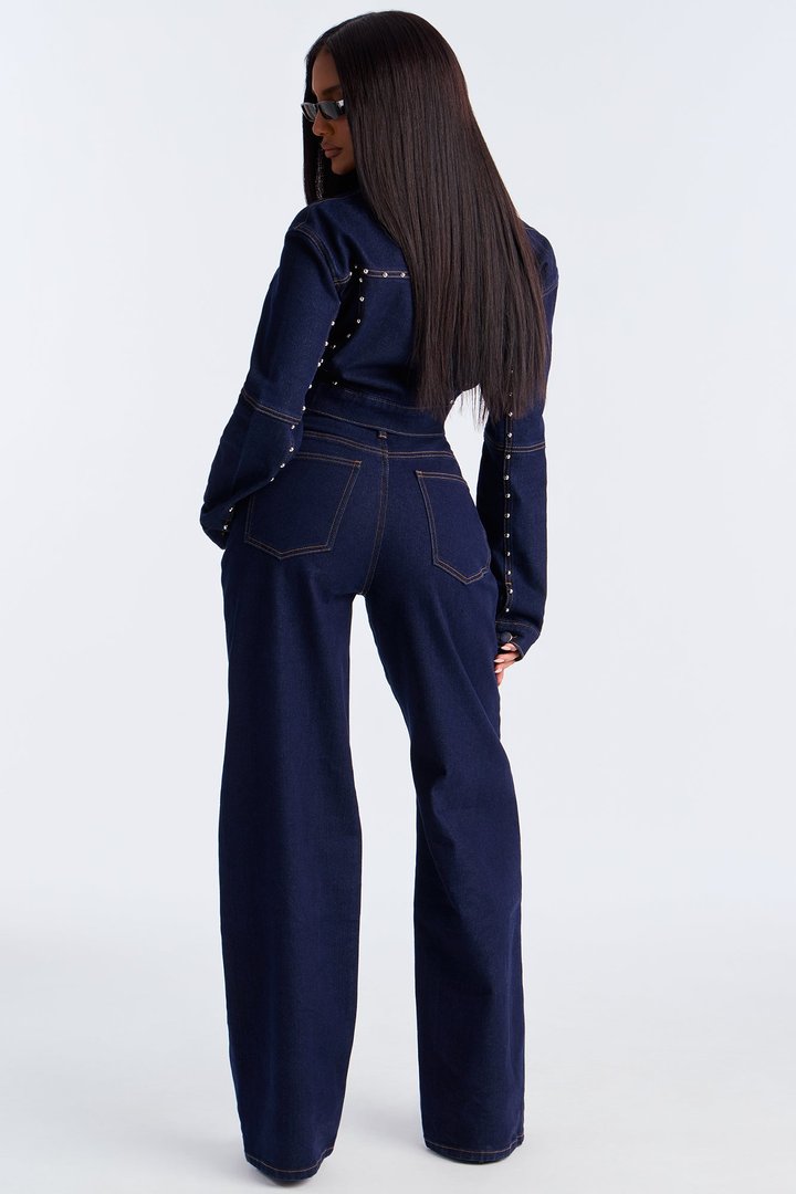 In Waves Studded Straight Leg Jeans - Dark Wash