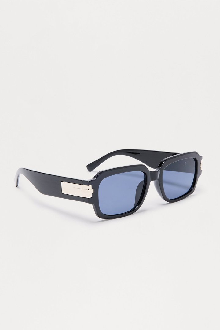 On Task Square Frame Colored Lens Sunglasses - Black
