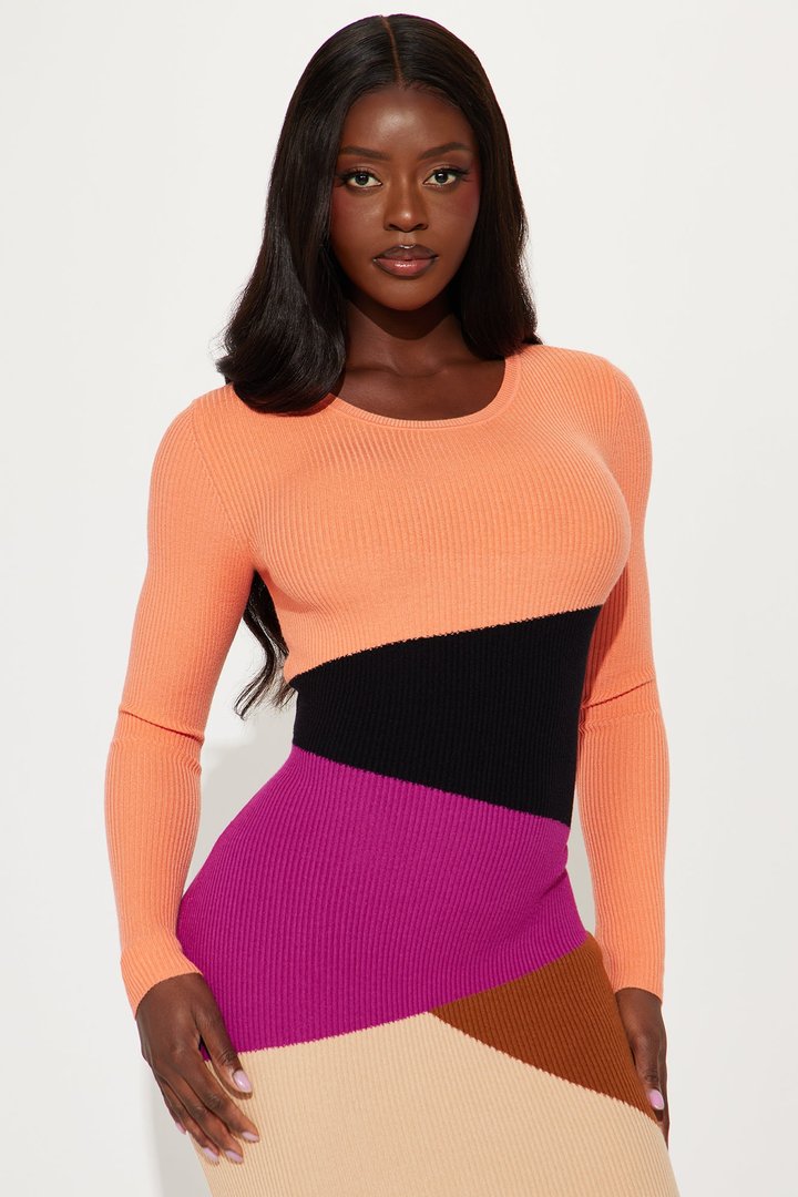 On Point Sweater Midi Dress - Orange/combo