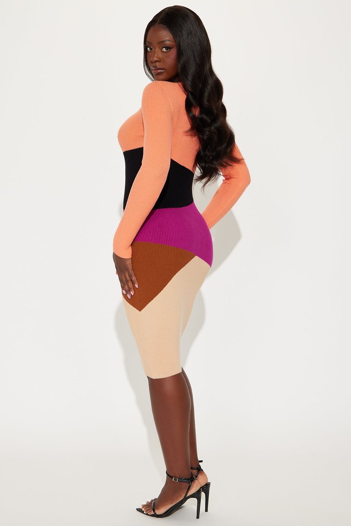 On Point Sweater Midi Dress - Orange/combo