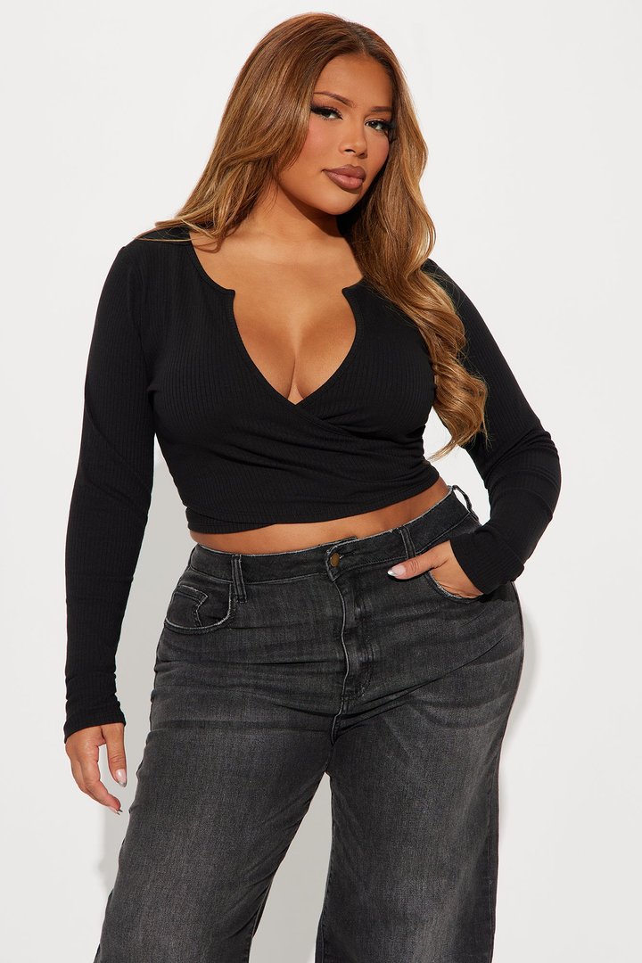 Katrina Long Sleeve Crop Top - Black
