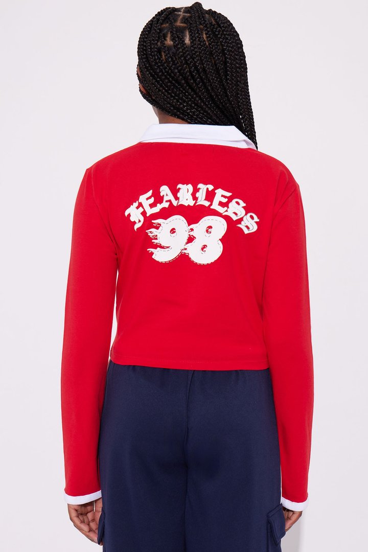 Mini Fearless 98 Front/Back Long Sleeve Polo Shirt - Red
