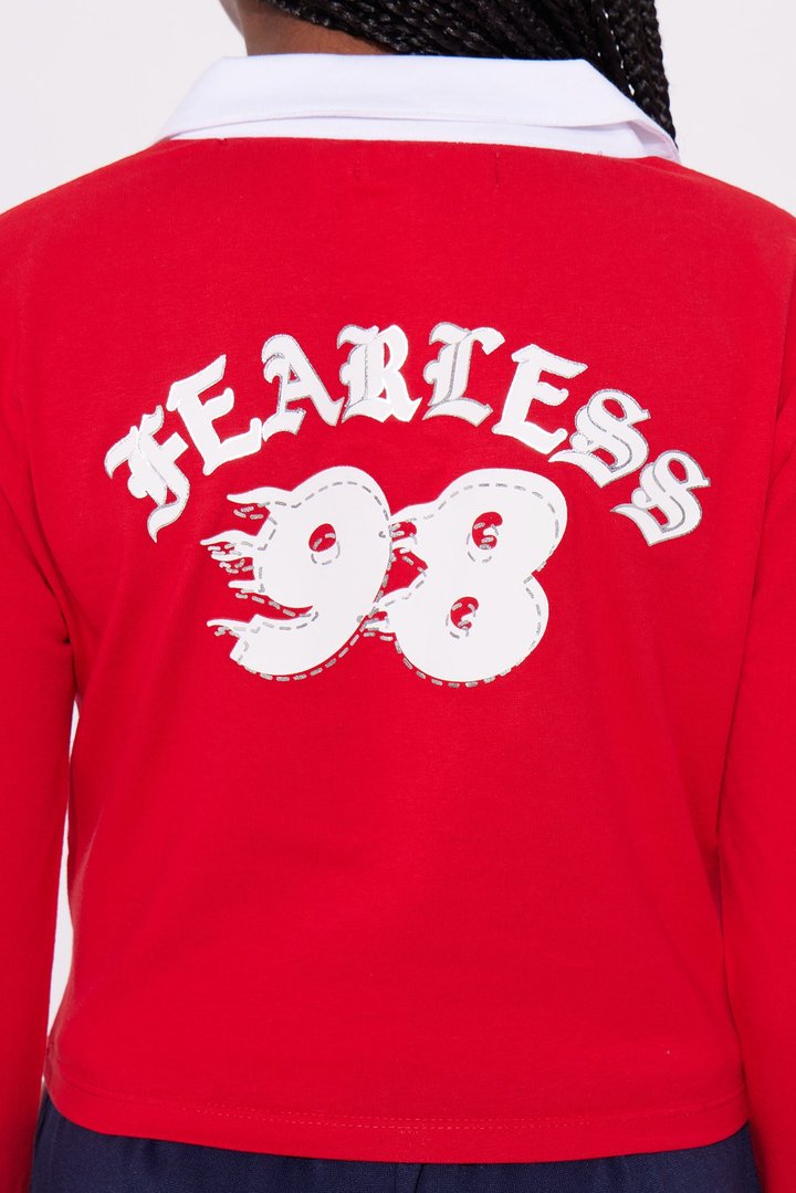 Mini Fearless 98 Front/Back Long Sleeve Polo Shirt - Red