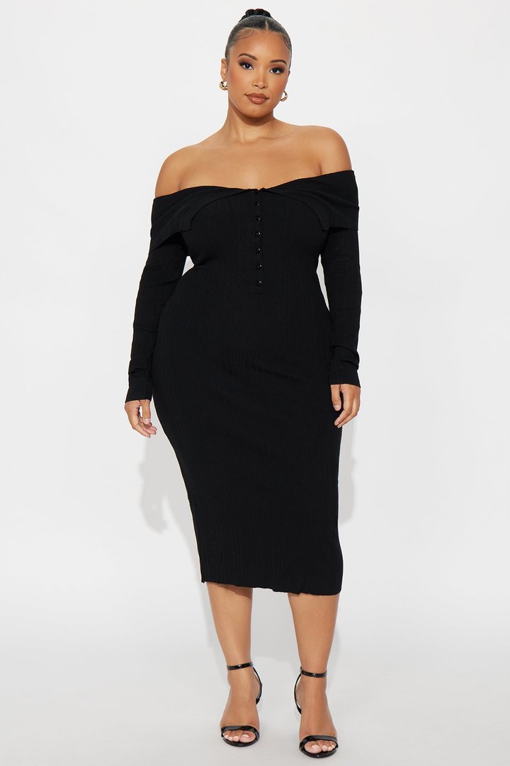 Do It Like Me Sweater Midi Dress - Black