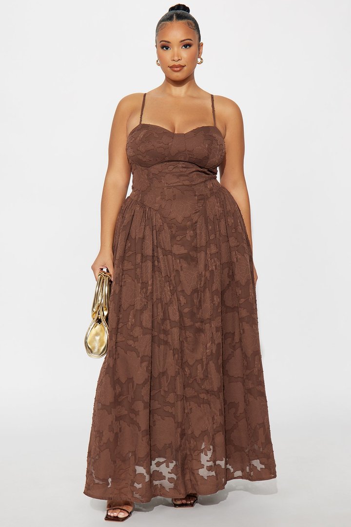 Morning Kiss Jacquard Maxi Dress - Brown
