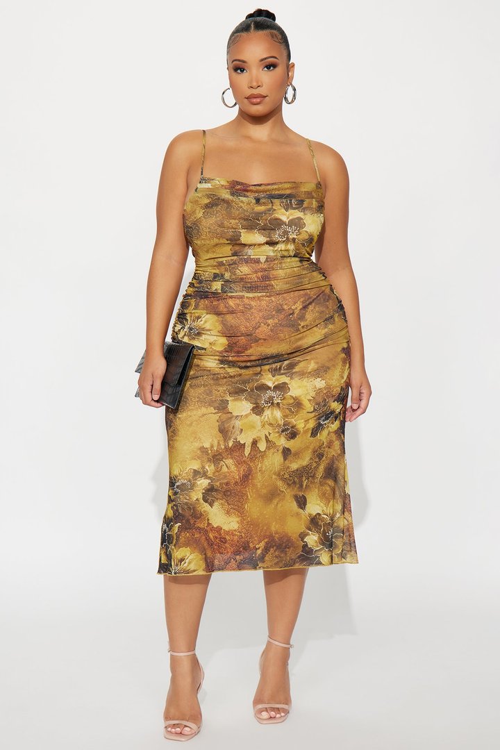 Krista Floral Midi Mesh Dress - Yellow/combo