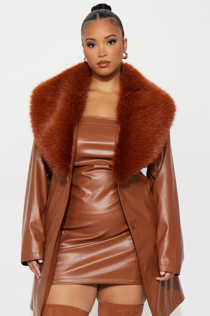 Boss Babe Faux Leather Mini Dress Set - Cognac