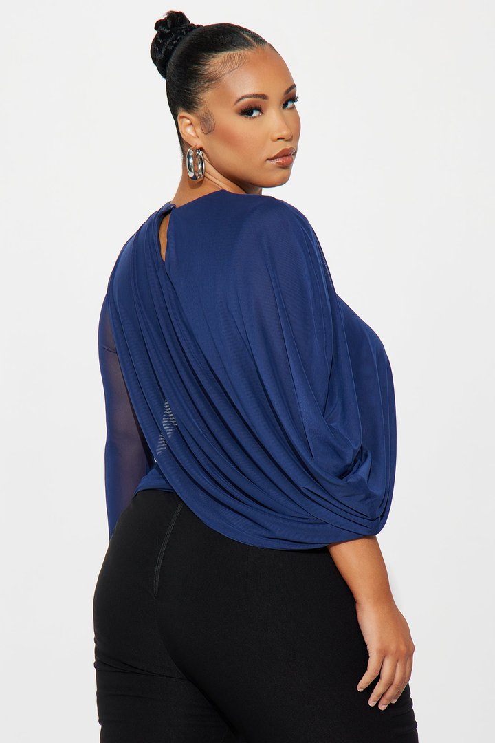 No Contest Draped Mesh Long Sleeve Top - Navy