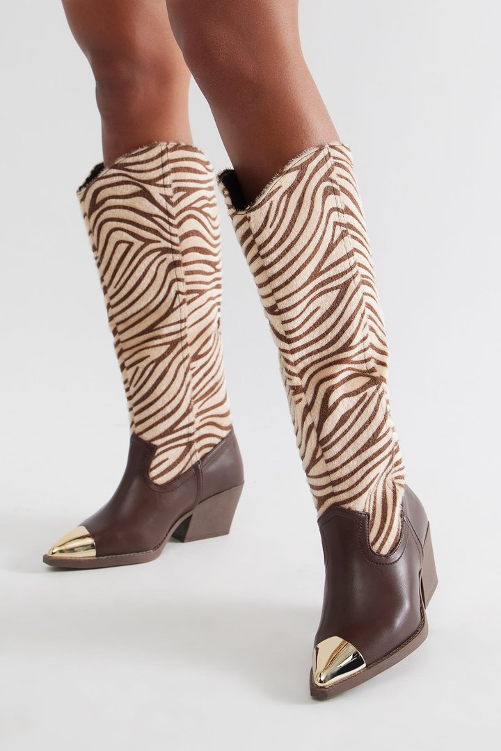 Stallion Animal Print Boots - Brown/combo