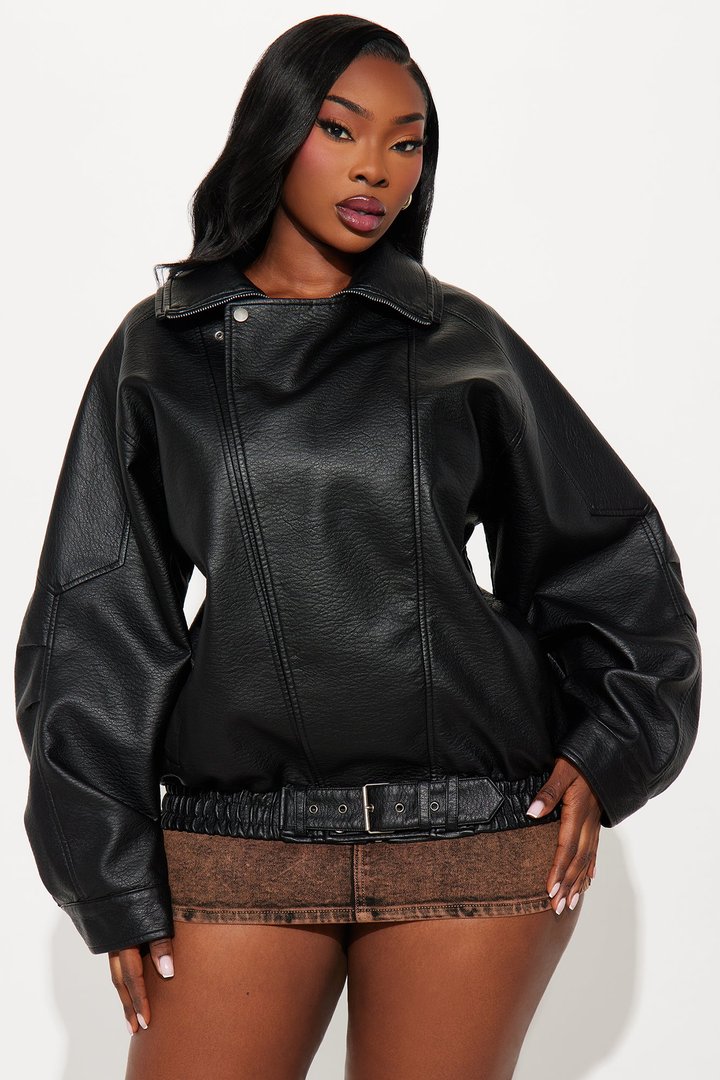 Harlem Faux Leather Moto Jacket - Black