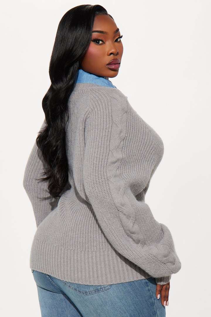 Downtown Girl Set In Denim Sweater - Grey/combo