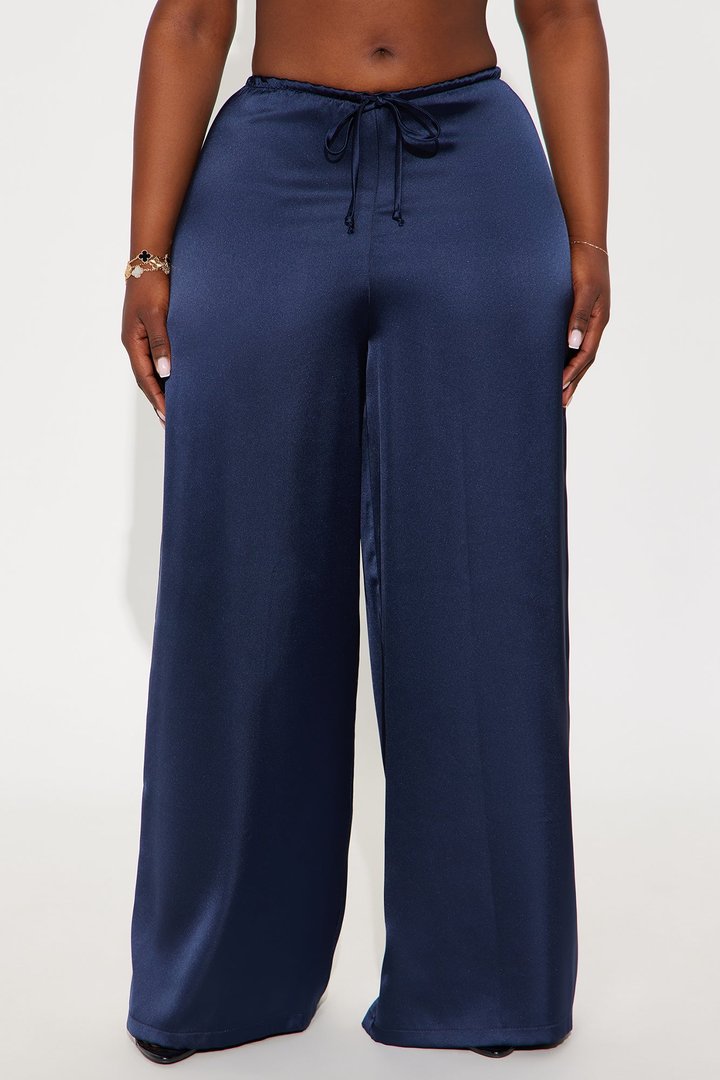 Augustine Satin Wide Leg Pant 32″ - Navy