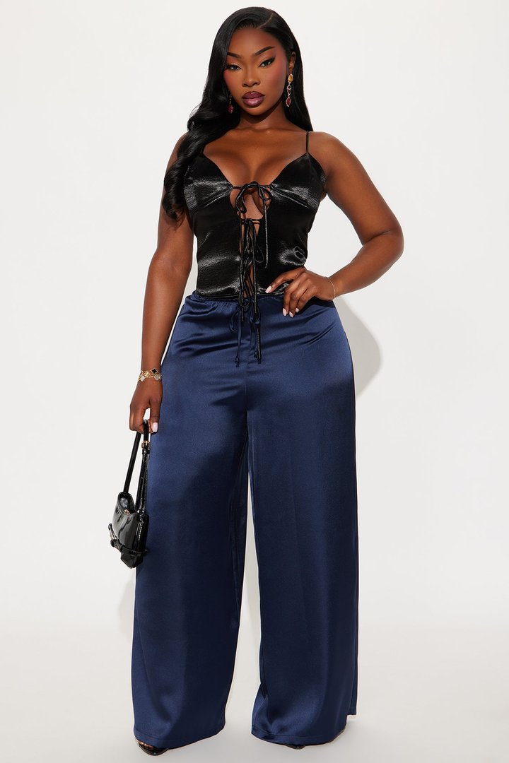 Augustine Satin Wide Leg Pant 32″ - Navy