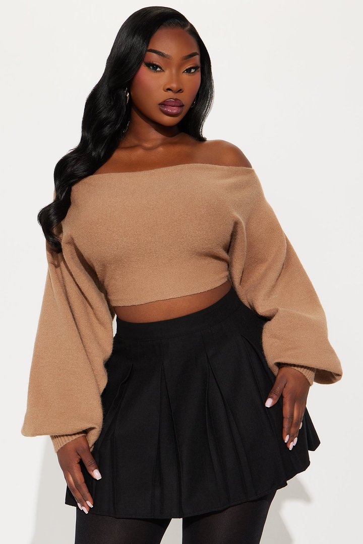 Love Away One Shoulder Sweater Top - Mocha