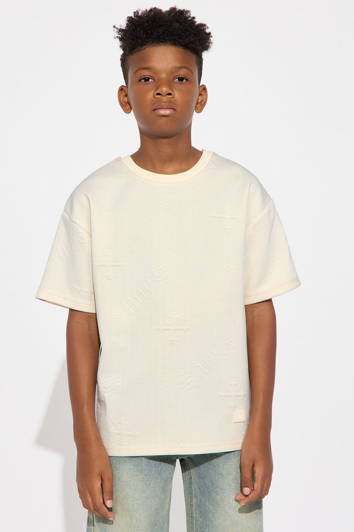 Mini Textured Knit Saints Short Sleeve Tee - Cream