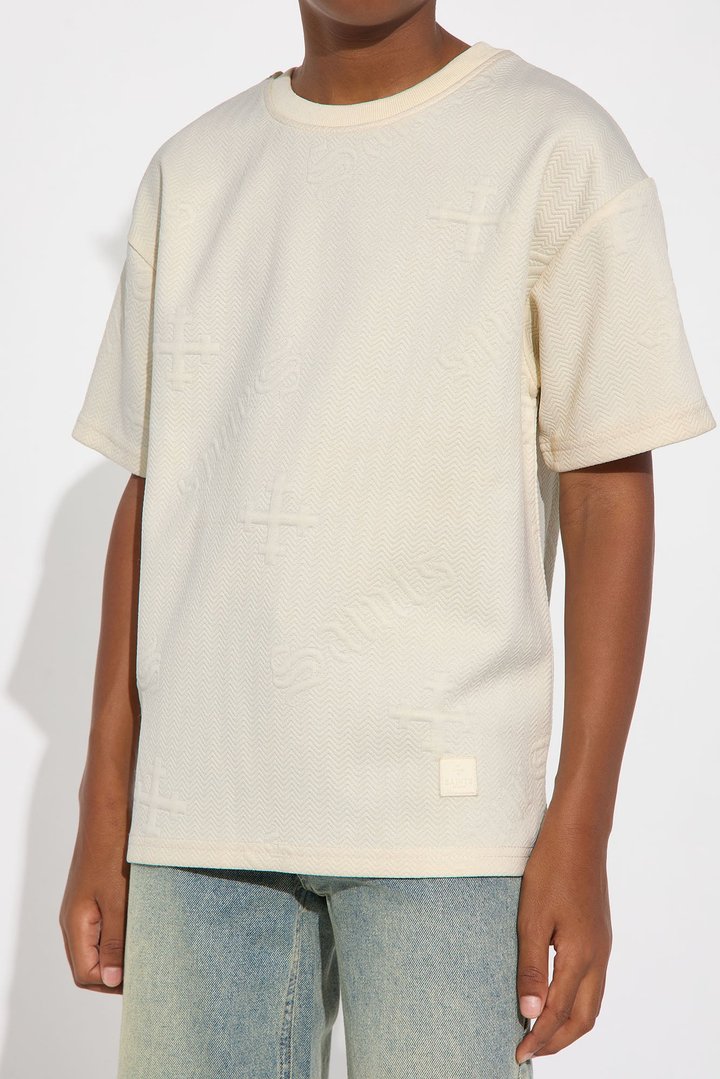 Mini Textured Knit Saints Short Sleeve Tee - Cream