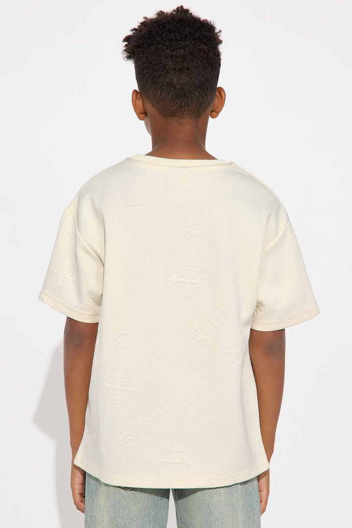 Mini Textured Knit Saints Short Sleeve Tee - Cream