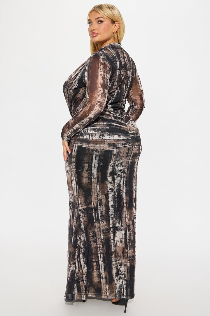 Guilt Trip U Abstract Maxi Dress - Brown/combo