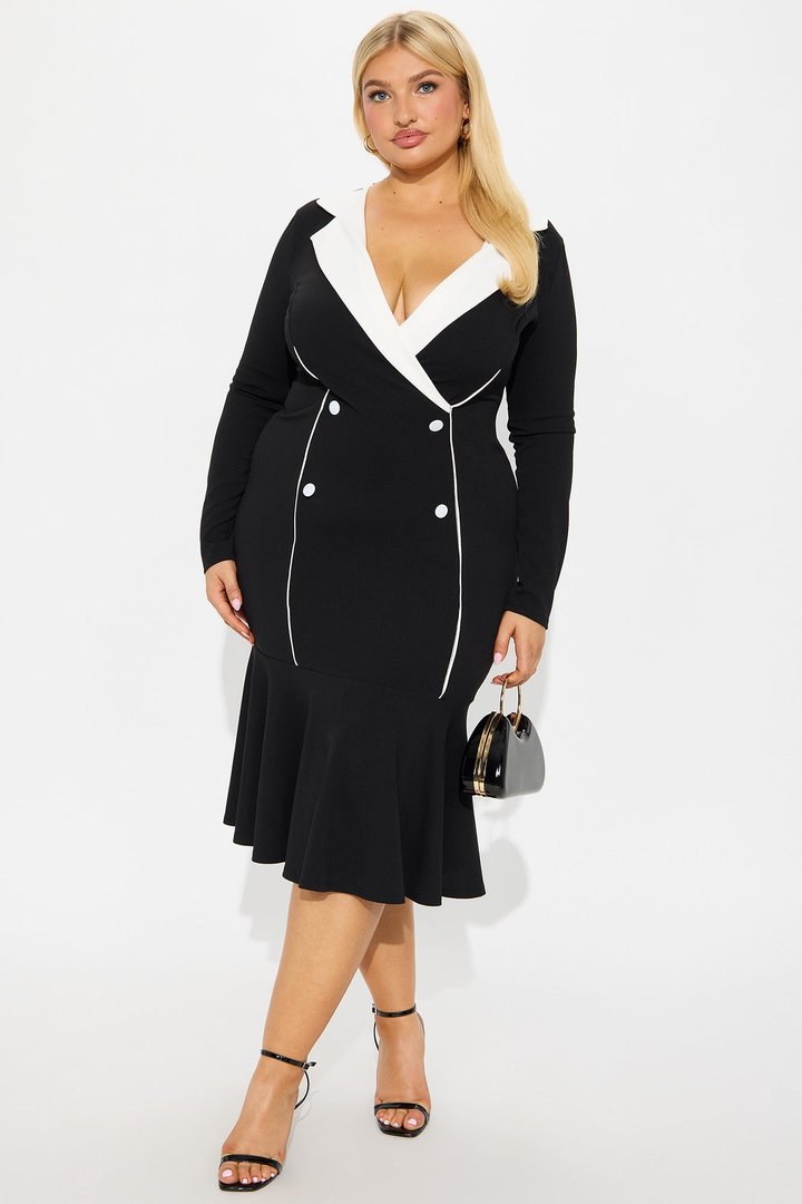 Linnea Mermaid Midi Dress - Black/White