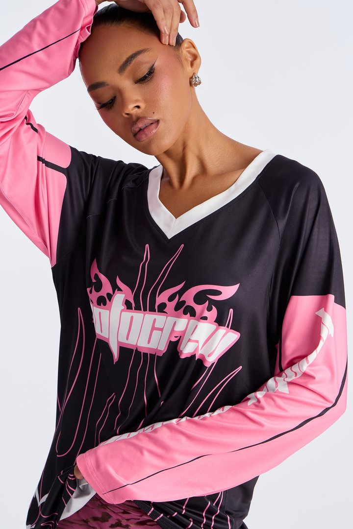 Moto Crew Jersey Tee - Black/Pink