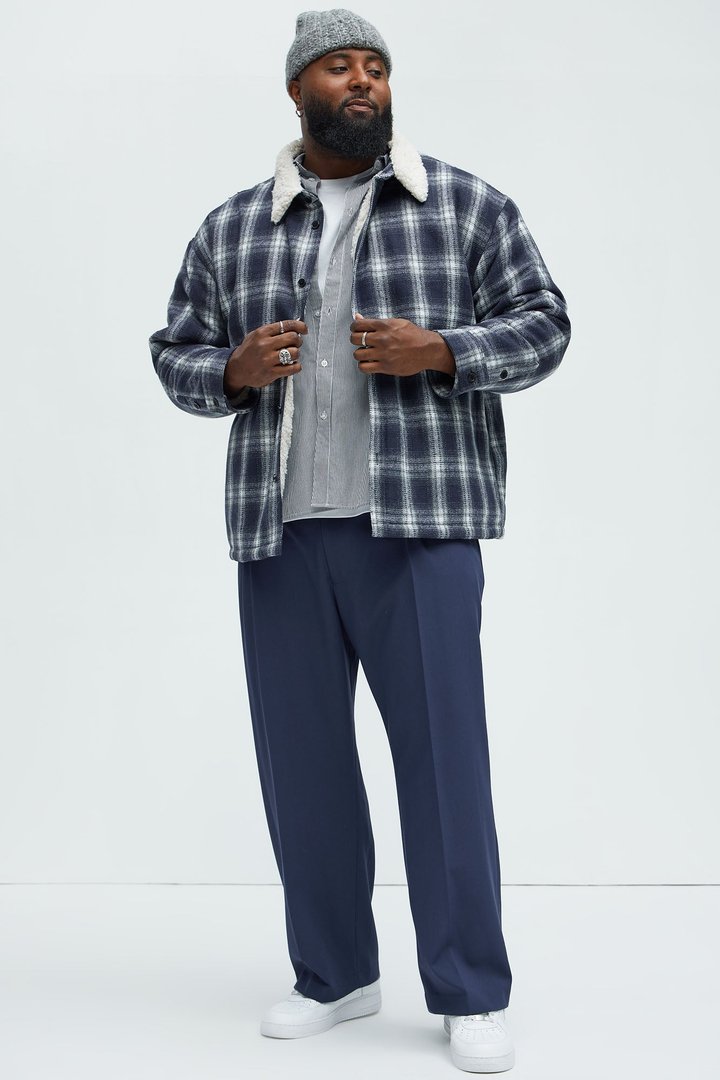 Sherpa Flannel Shacket - Blue/combo