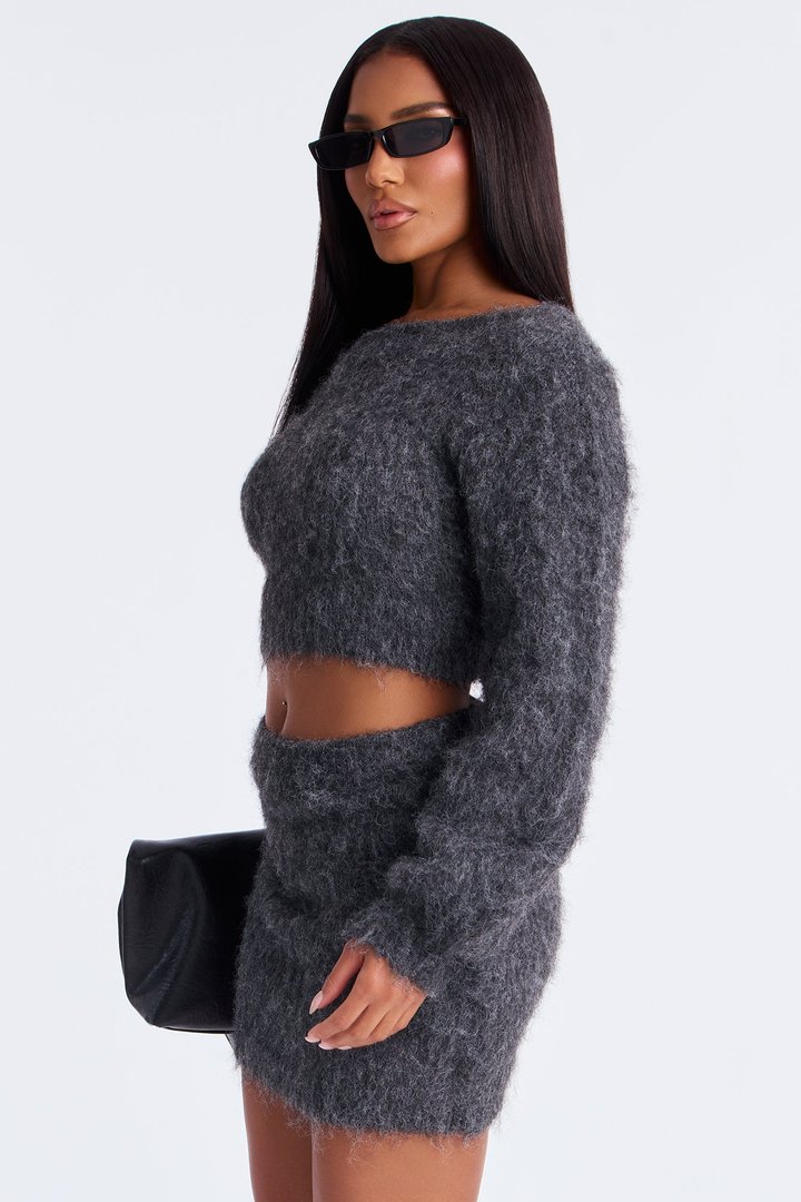 Melani Cozy Sweater Skirt Set - Charcoal