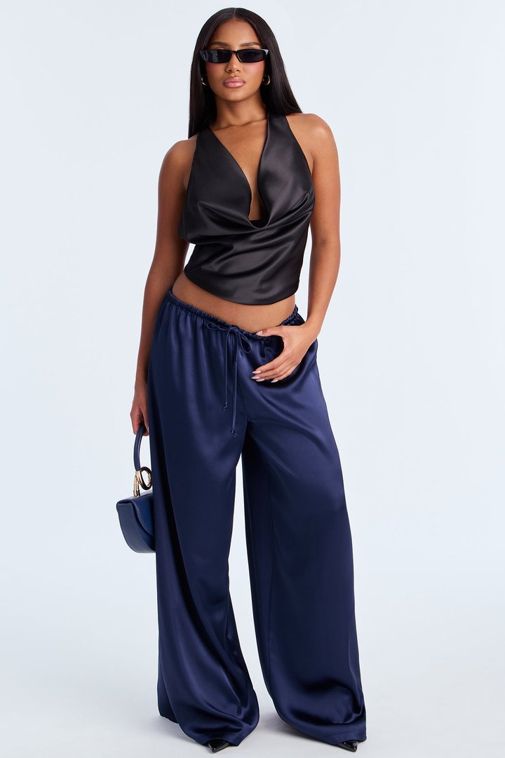 Augustine Satin Wide Leg Pant 32″ - Navy