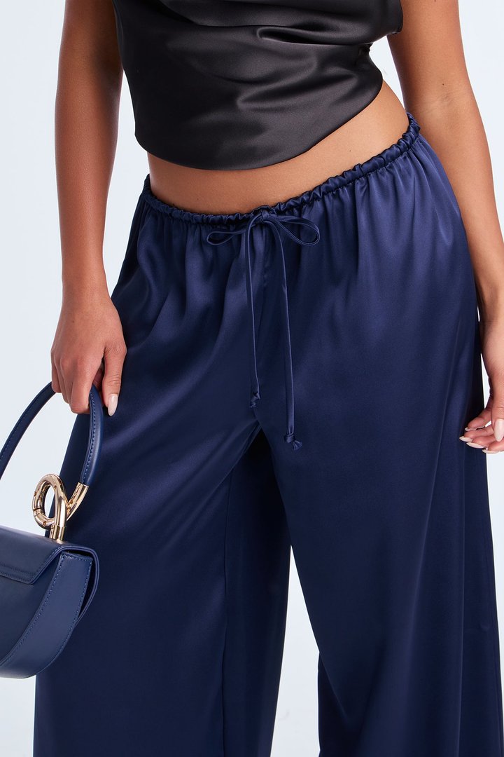 Augustine Satin Wide Leg Pant 32″ - Navy