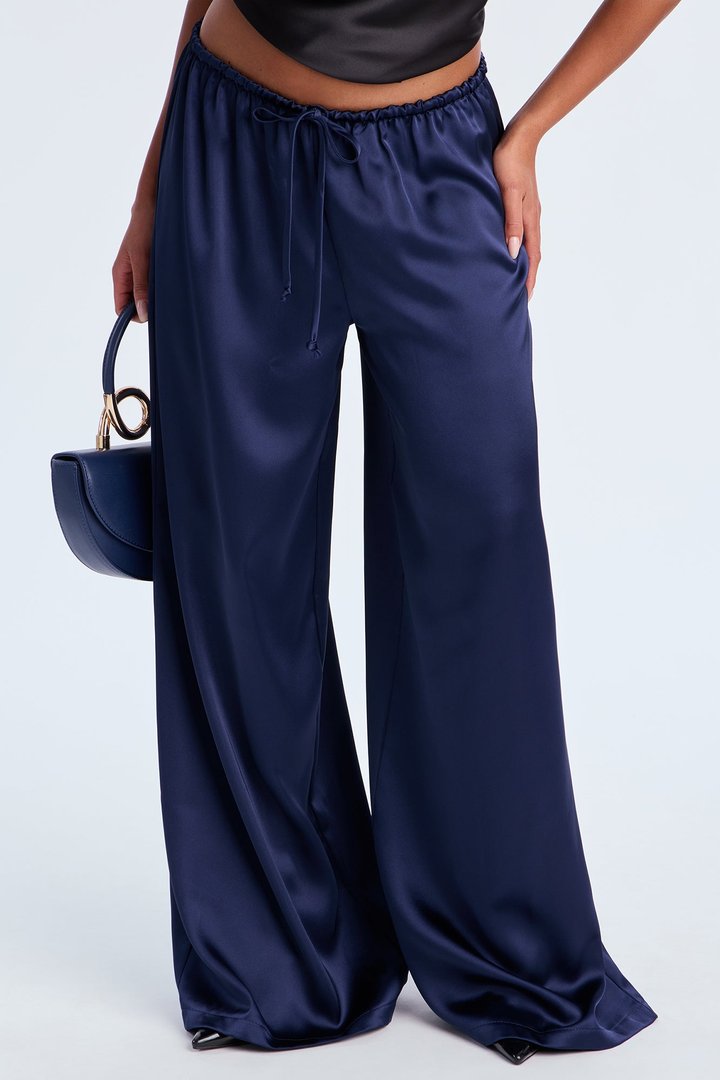 Augustine Satin Wide Leg Pant 32″ - Navy
