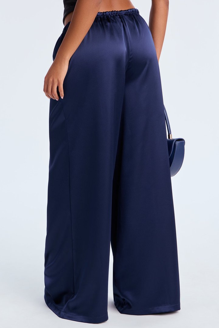 Augustine Satin Wide Leg Pant 32″ - Navy