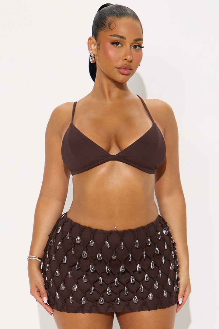 Heat Stroke 3 Piece Embellished Skirt Set - Brown/combo