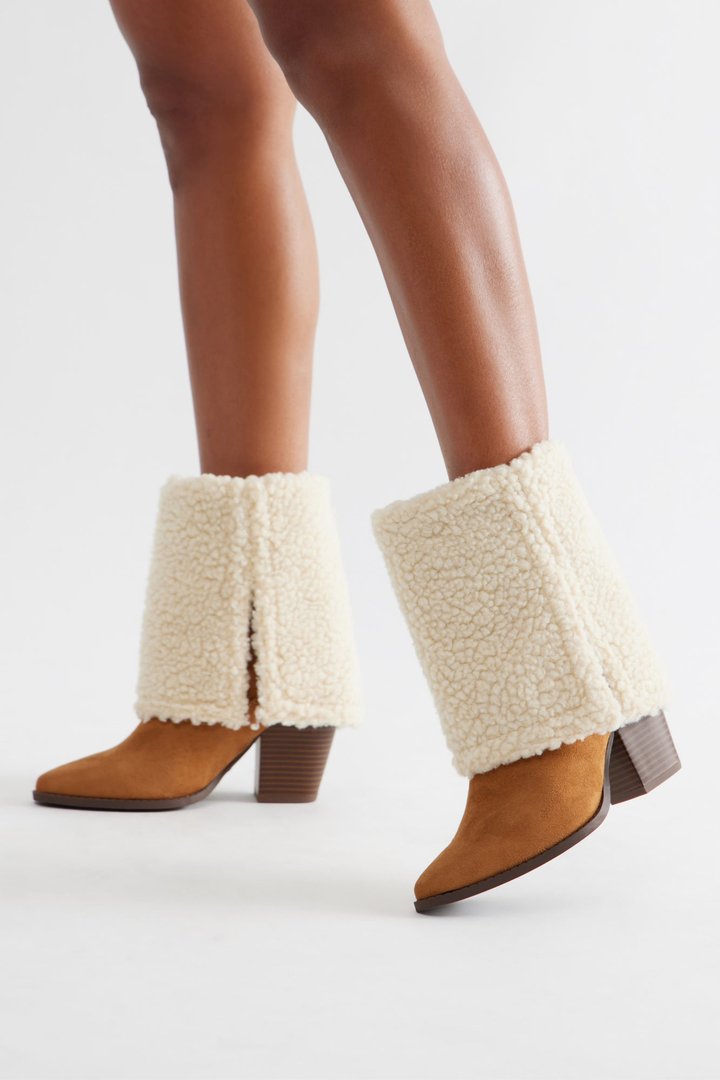Stormy Sherpa Overlay Booties - Beige