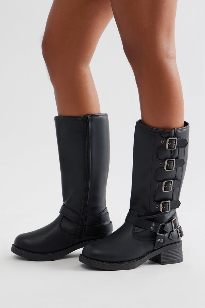 Alden Buckle Knee High Boots - Black