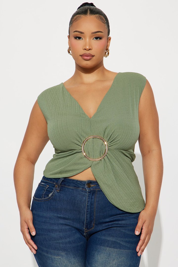 Melany Ruched Asymmetrical Top - Olive