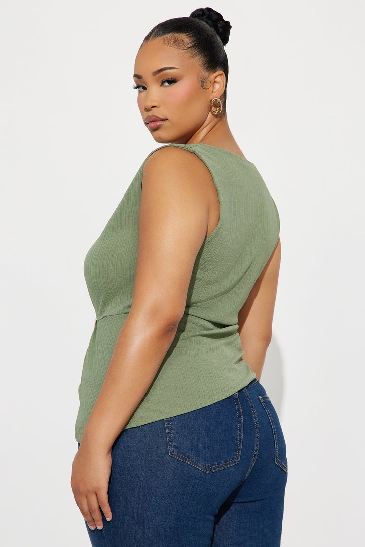 Melany Ruched Asymmetrical Top - Olive