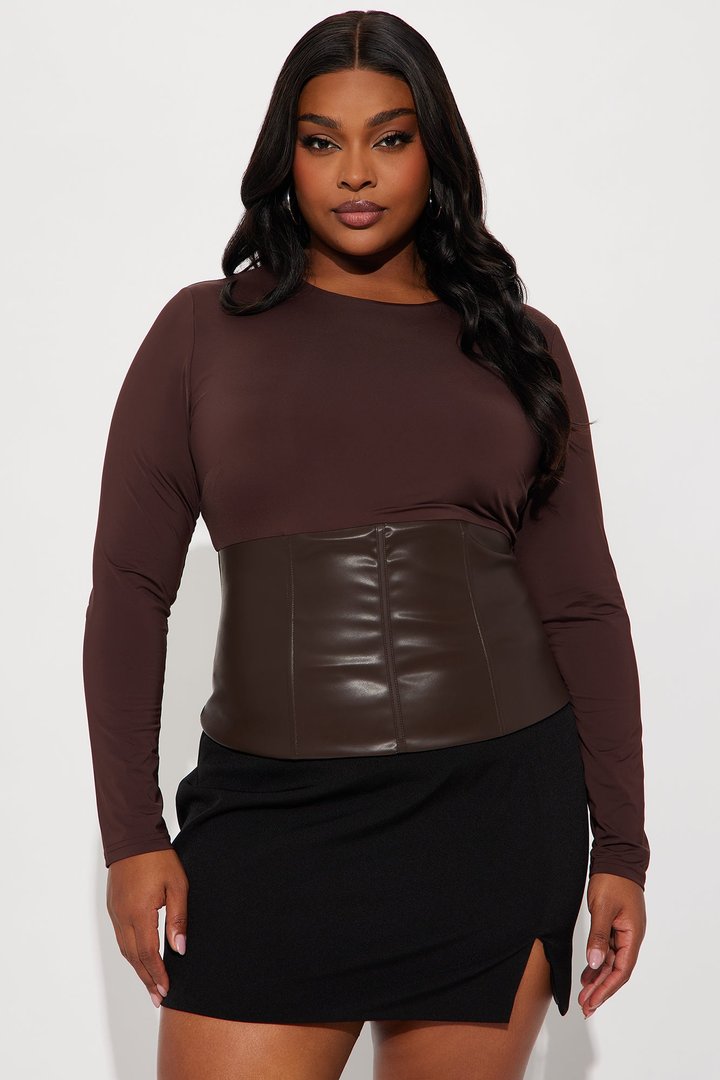 Rune Faux Leather Corset Top - Brown