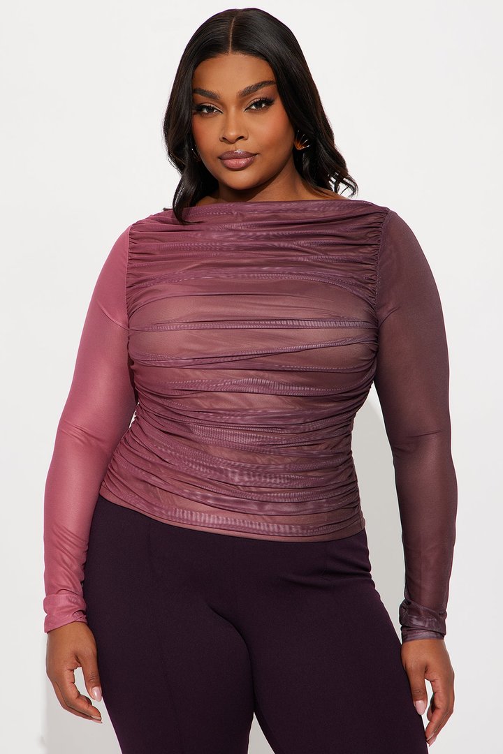 Never Ending Off Shoulder Mesh Top - Purple/combo