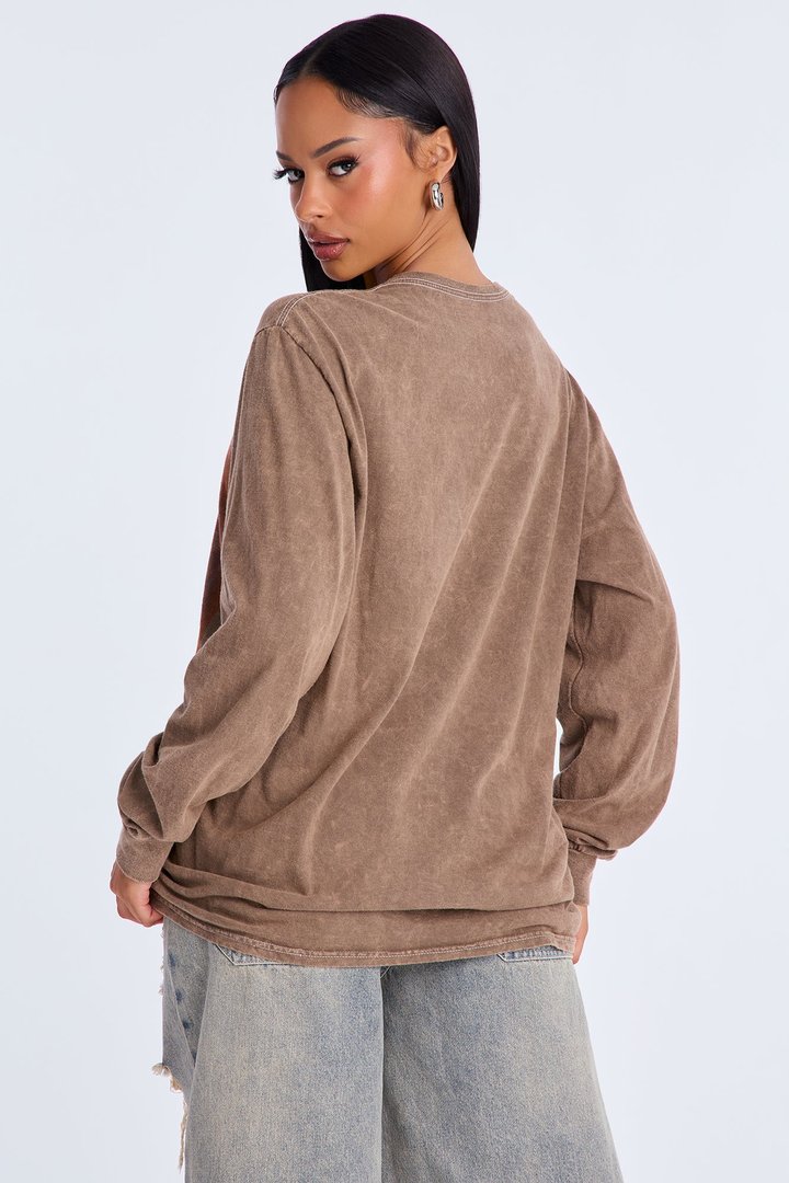 Grillz Long Sleeve Washed Tee - Brown