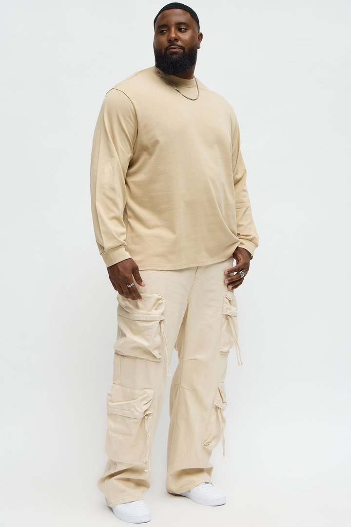 Oversized Heavyweight Long Sleeve Tee - Tan