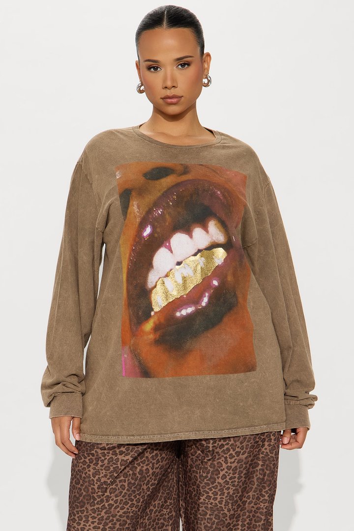 Grillz Long Sleeve Washed Tee - Brown