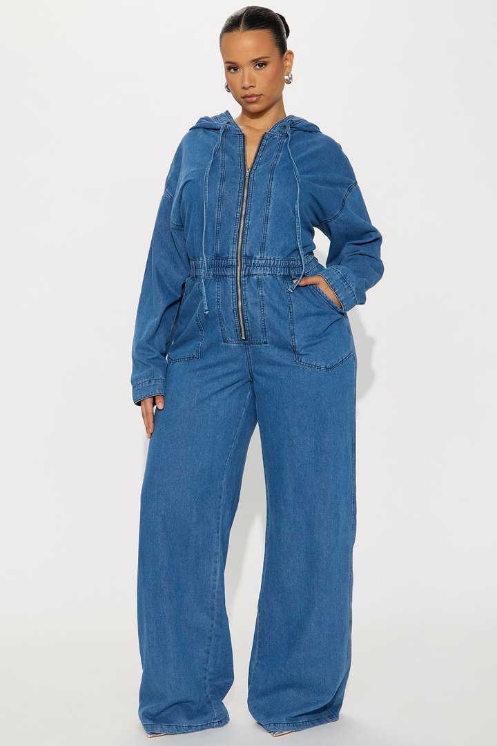 Clarissa Denim Hooded Jumpsuit - Medium Wash